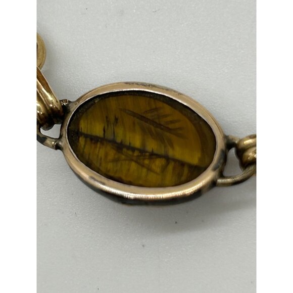 Egyptian Revival 1920s-30s Scarab Bracelet With Carved Natural Stones & Gold-Ton - Picture 15 of 16